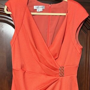 Kay Unger dark coral textured ruched dress 14